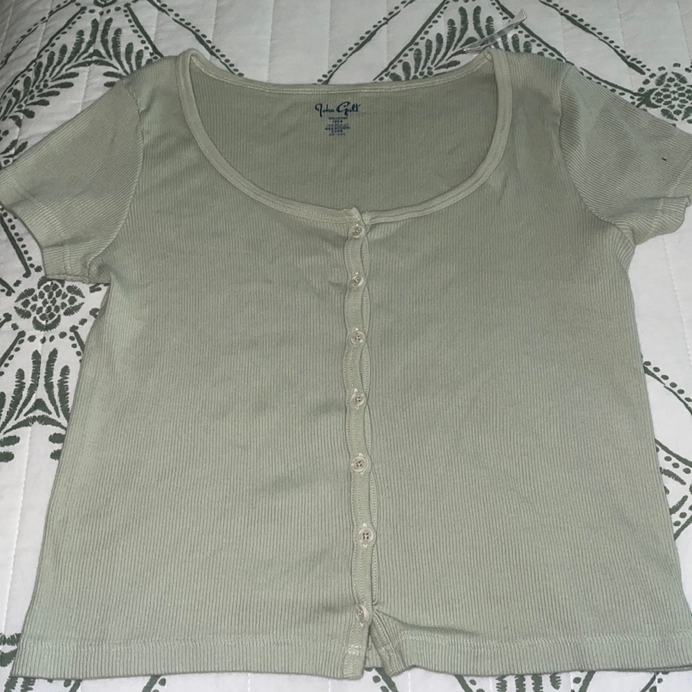 John Galt Sage Green Button Short Sleeve